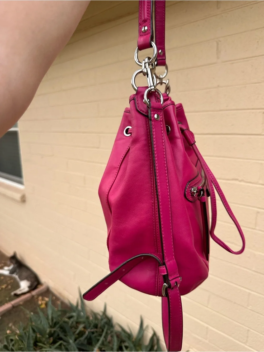 Coach Fuscia Leather Daisy Drawstring bucket Bag